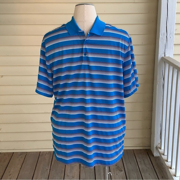 Nike Golf Dri Fit Standard Liquid Mesh Polo Shirt Sz XL Sport Blue Striped - Picture 1 of 6
